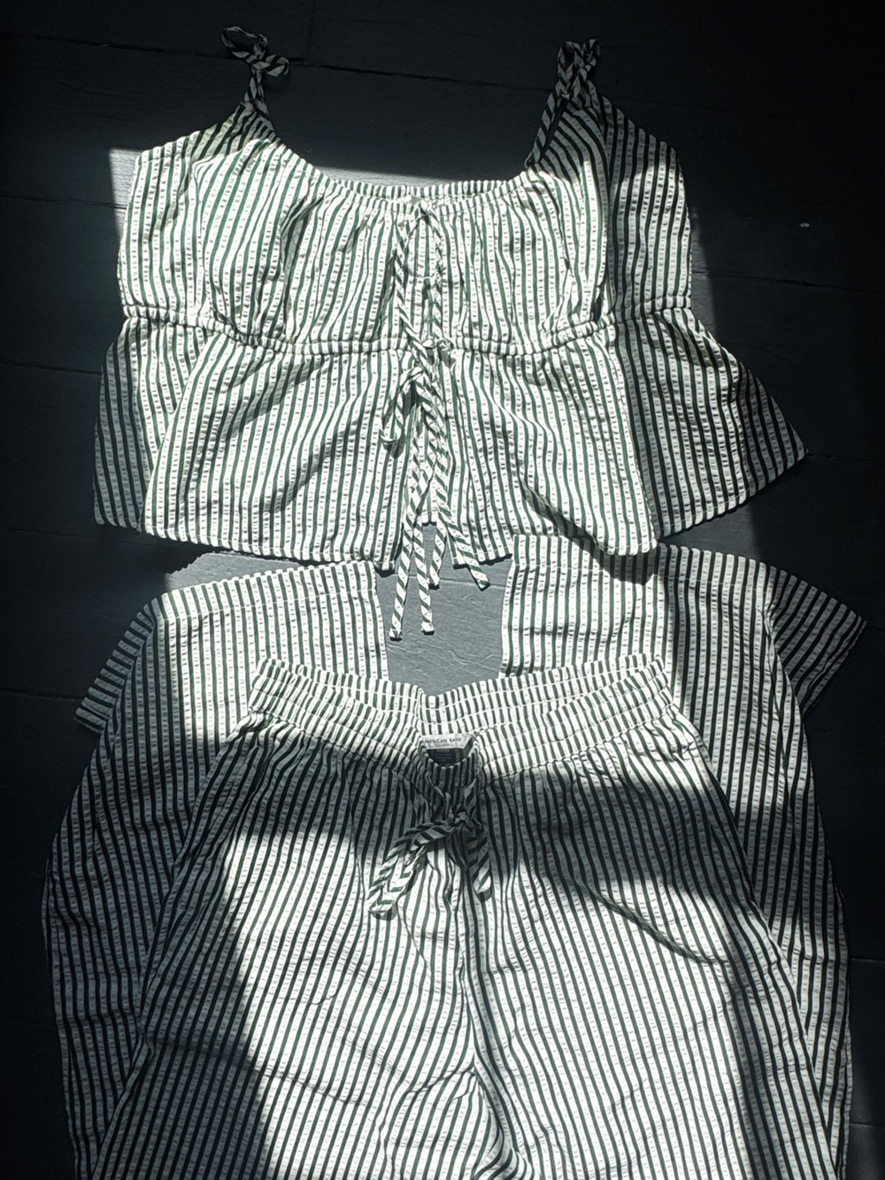 aerie green and White Striped Tie-Front Cami and Pants Set
